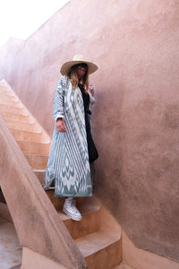 Ikat Uzbek Duster - Sage