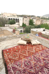 Large handmade Beni M'guild purple plum vintage moroccan rug