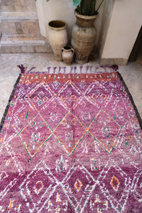 Large handmade Beni M'guild purple plum vintage moroccan rug