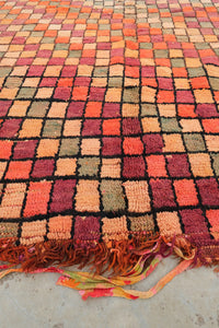 Large authentic vintage Boujad Moroccan rug checkered warm colors