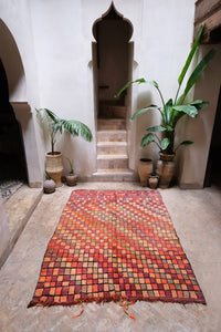 Large authentic vintage Boujad Moroccan rug checkered warm colors