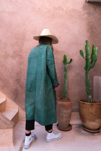 mint green vintage duster handmade in Uzbekistan with blended silk and cotton