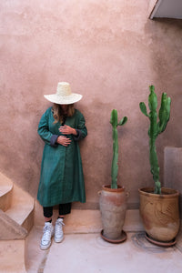 mint green vintage duster handmade in Uzbekistan with blended silk and cotton