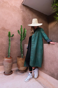 mint green vintage duster handmade in Uzbekistan with blended silk and cotton