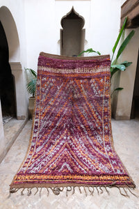 Large purple orange patterned authentic vintage Moroccan Beni M'guild rug