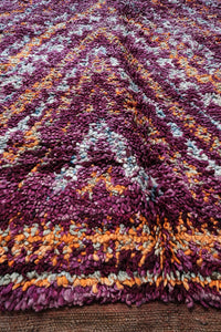 Large purple orange patterned authentic vintage Moroccan Beni M'guild rug