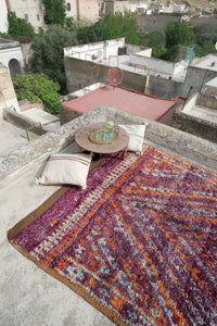 Large purple orange patterned authentic vintage Moroccan Beni M'guild rug