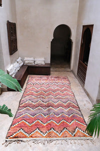 Large handmade Beni M'guild peach purple authentic vintage moroccan rug