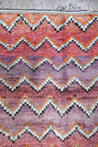Large handmade Beni M'guild peach purple authentic vintage moroccan rug