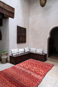 Authentic vintage Zemmour Moroccan rug in a rich raspberry color packed with many intricate motifs 