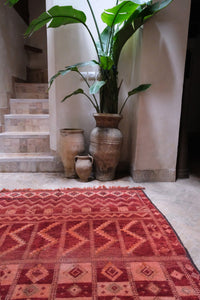 Authentic vintage Zemmour Moroccan rug in a rich raspberry color packed with many intricate motifs 